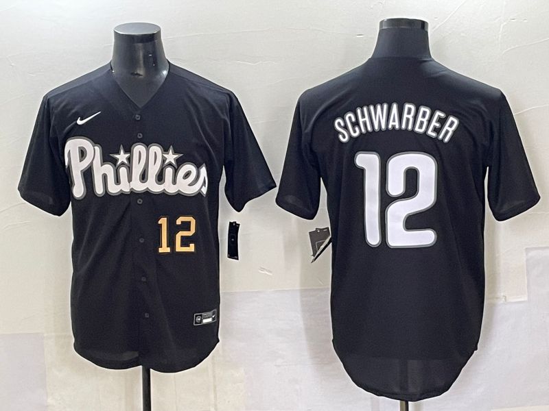 Men 2025 Philadelphia Phillies 12 Schwarber Black Fashion Nike MLB Jersey style 7093